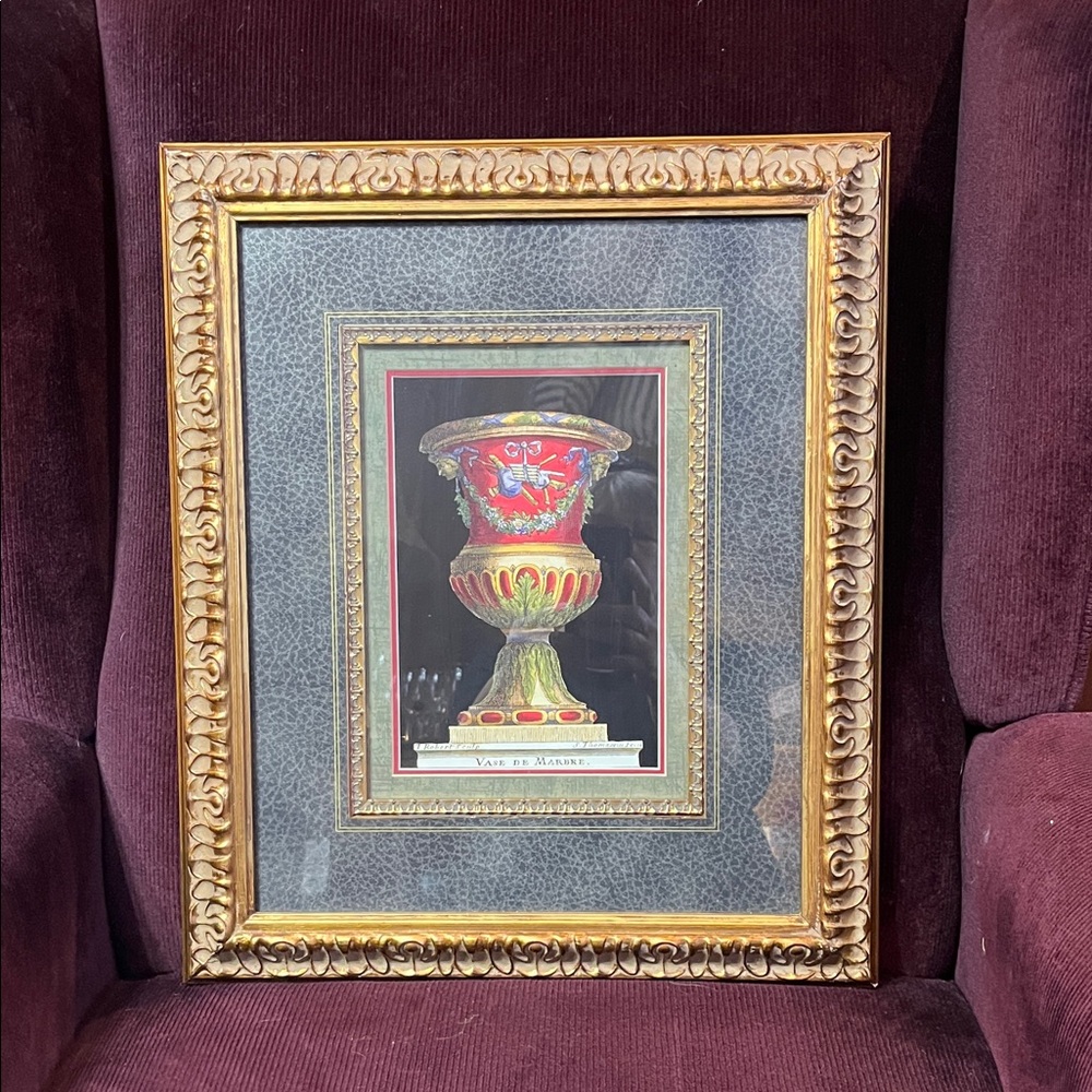 Vase With Chariot S Thommasin Framed Art /Ornate Gold Frame 19.6” X 16”. 2321